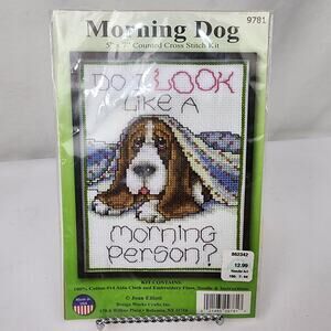 Design Works USA Counted Cross Stitch Kit 5"X7" Morning Dog Basset Hound 14 Ct.